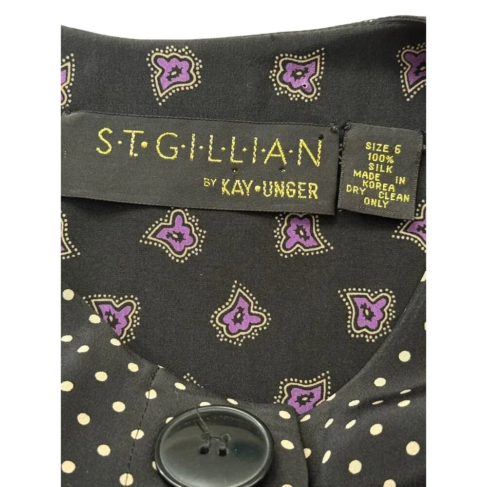 Vintage St. Gillian by Kay Unger Size 6 Dress Silk Shift Black White Polka Dot - Picture 4 of 7
